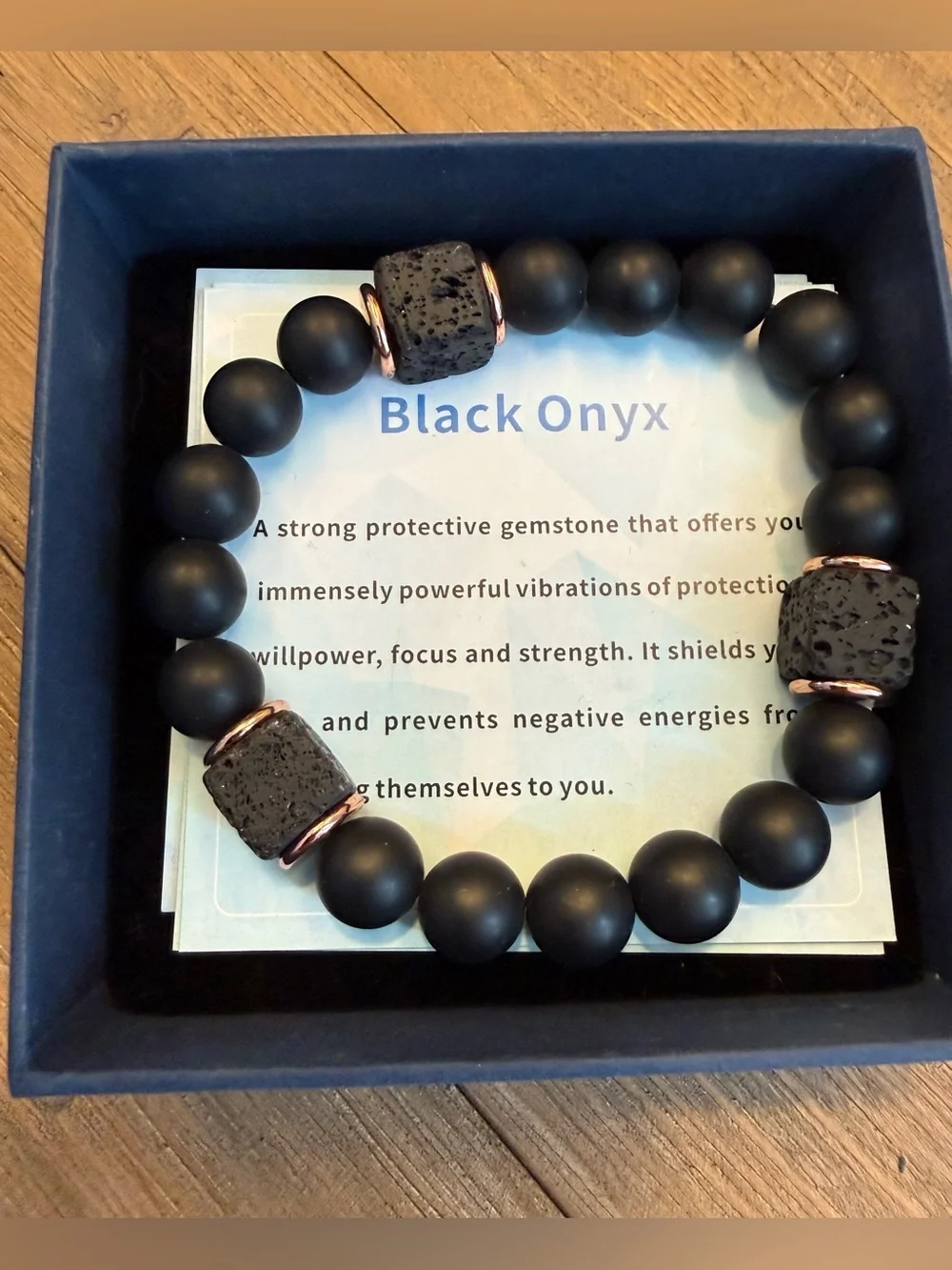 Men’s Matte Black Onyx & Lava Stone Stretch Bracelet